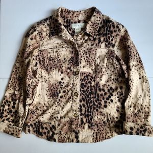 Susan Bristol Small Brown Cream Cheetah Animal long sleeve button down jacket